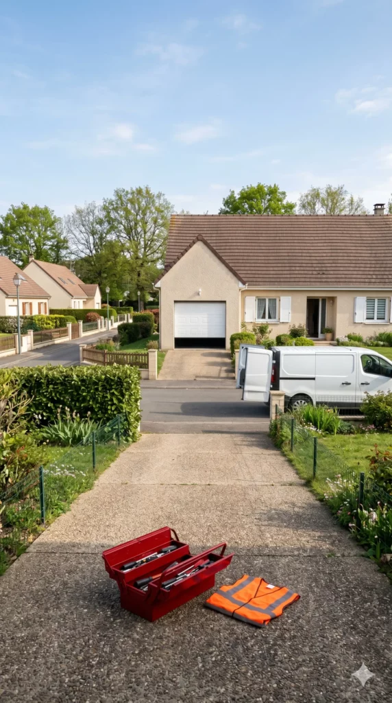 Dépannage porte de garage à Plaisir porte sectionnelle bloquée pavillon quartier résidentiel