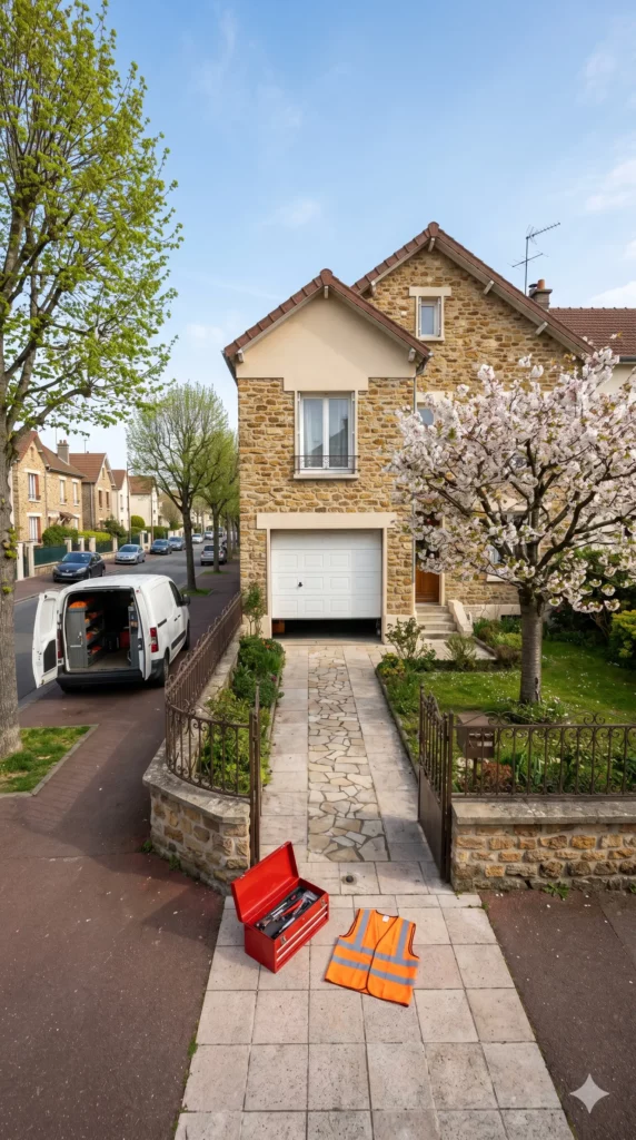 Dépannage porte de garage à Sartrouville porte sectionnelle bloquée pavillon quartier résidentiel bords de Seine