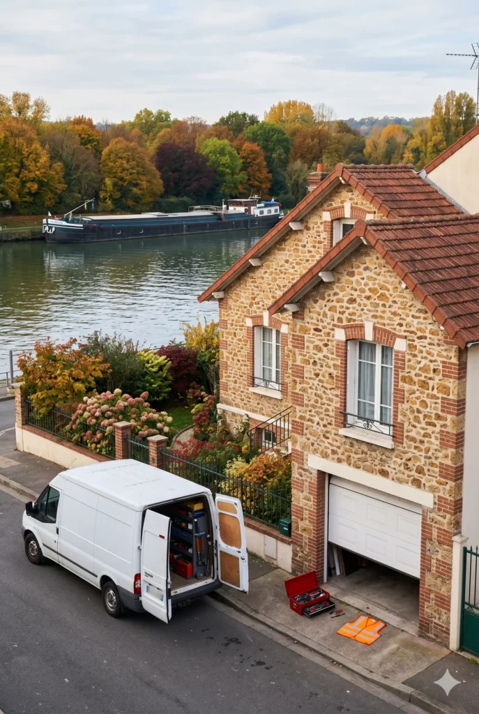 Réparation porte de garage à Conflans-Sainte-Honorine — porte basculante bloquée pavillon bords de Seine