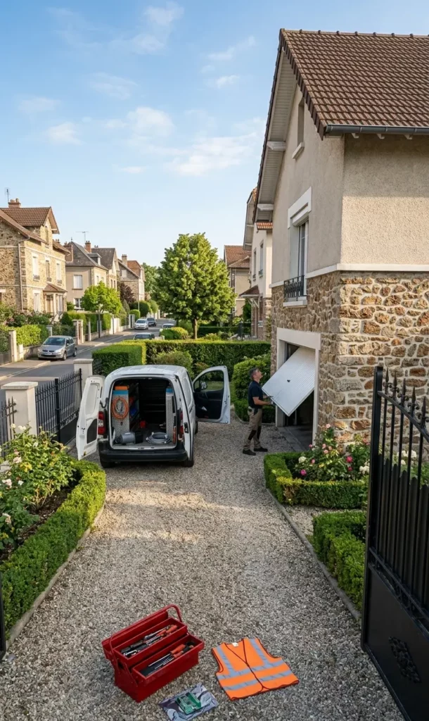 Dépannage porte de garage à Ermont porte sectionnelle bloquée pavillon meulière Cernay vallée Montmorency