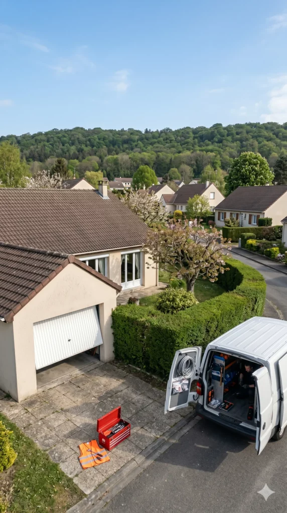 Dépannage porte de garage à Franconville porte sectionnelle bloquée pavillon lotissement vallée de Montmorency