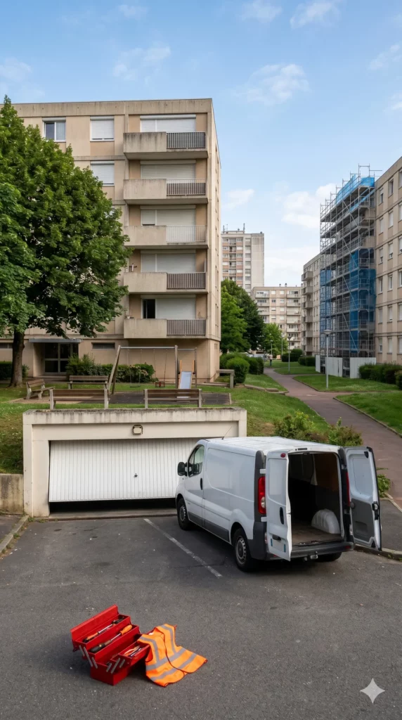 Dépannage porte de garage à Garges-lès-Gonesse — porte basculante bloquée parking Dame Blanche rénovation urbaine