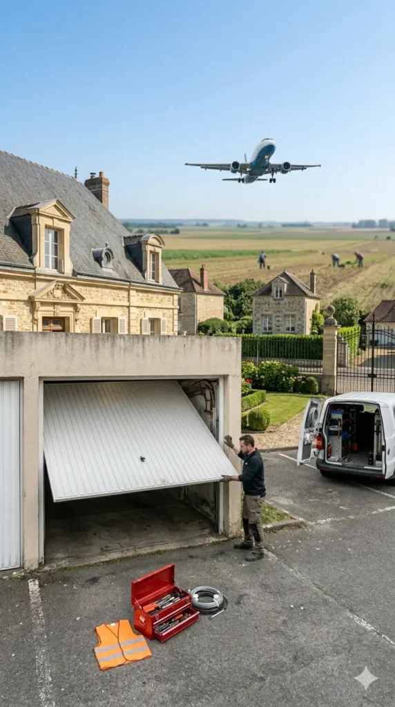 Dépannage porte de garage à Gonesse porte sectionnelle bloquée pavillon plaine de France avion