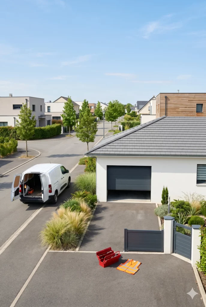 dépannage porte de garage à Guyancourt porte sectionnelle bloquée maison contemporaine quartier Villaroy