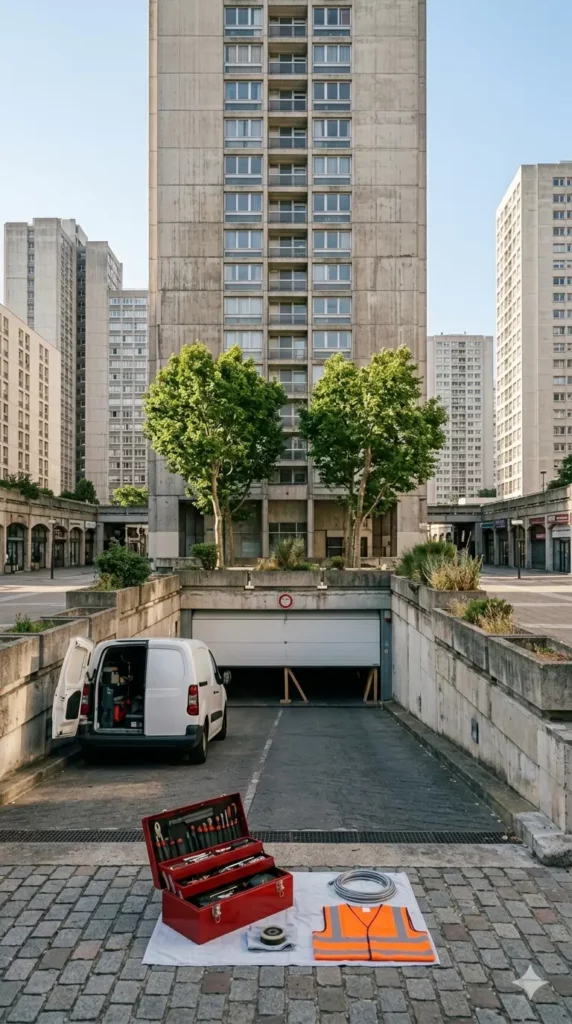 Dépannage porte de garage Paris 13e porte sectionnelle bloquée parking tours Olympiades