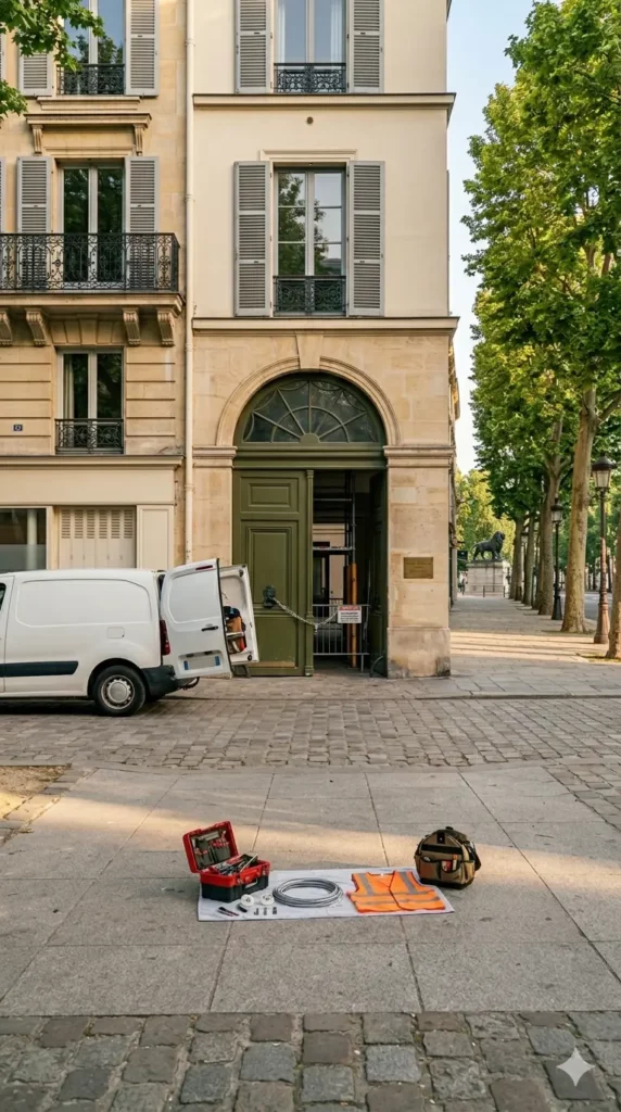 Dépannage porte de garage Paris 14e porte cochère bloquée immeuble bourgeois boulevard Raspail Denfert-Rochereau