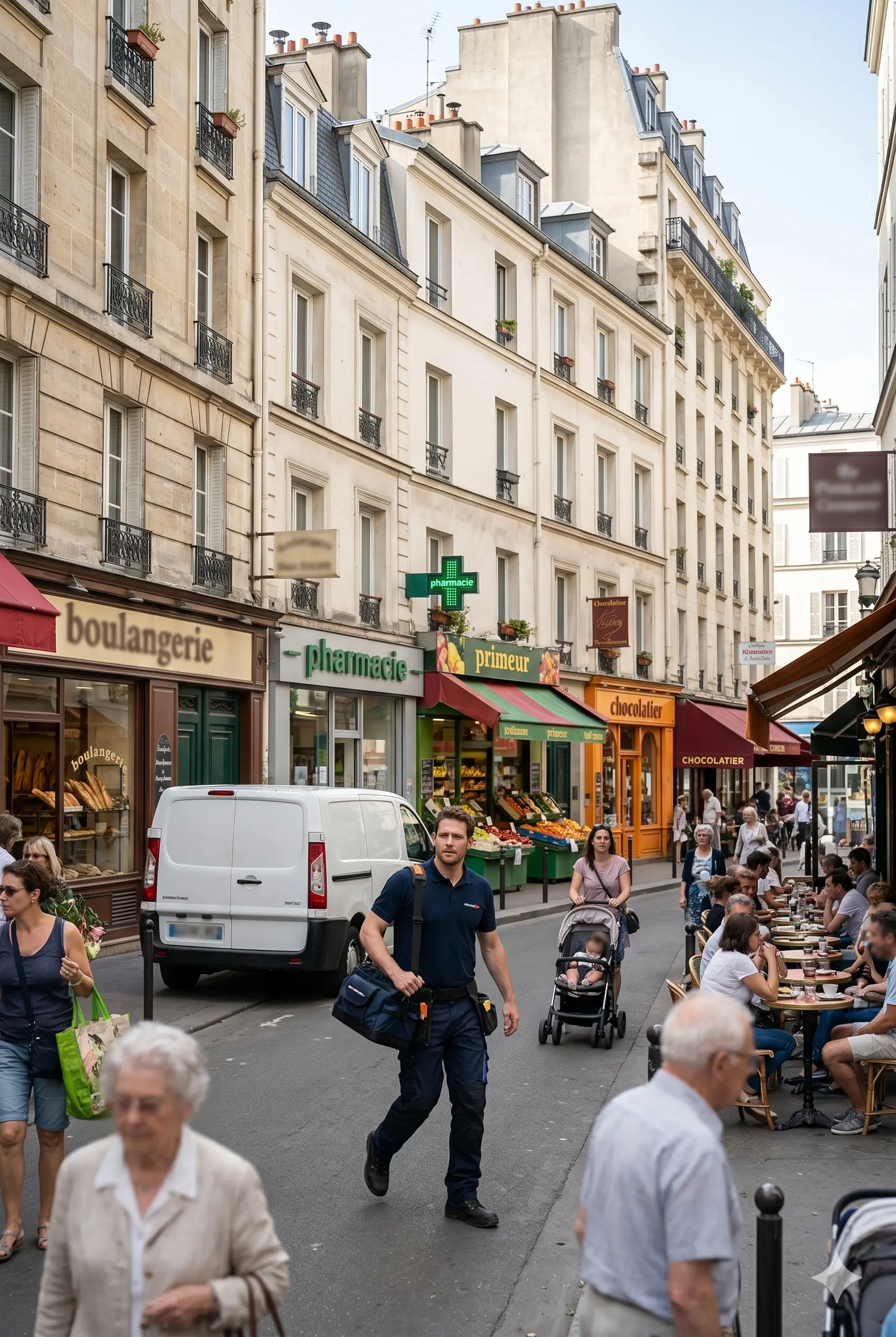 Technicien DB Assistance réparant une porte de garage à Paris 15e