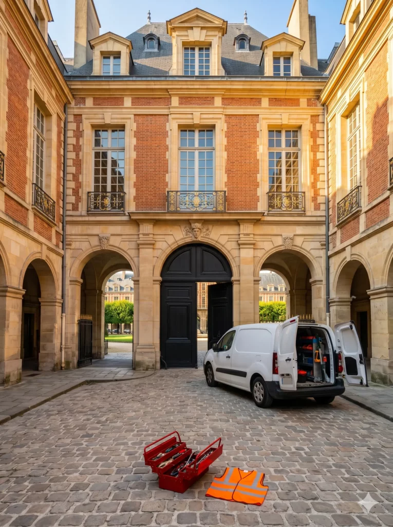 Dépannage porte de garage Paris 4e porte cochère bloquée hôtel particulier place des Vosges Marais