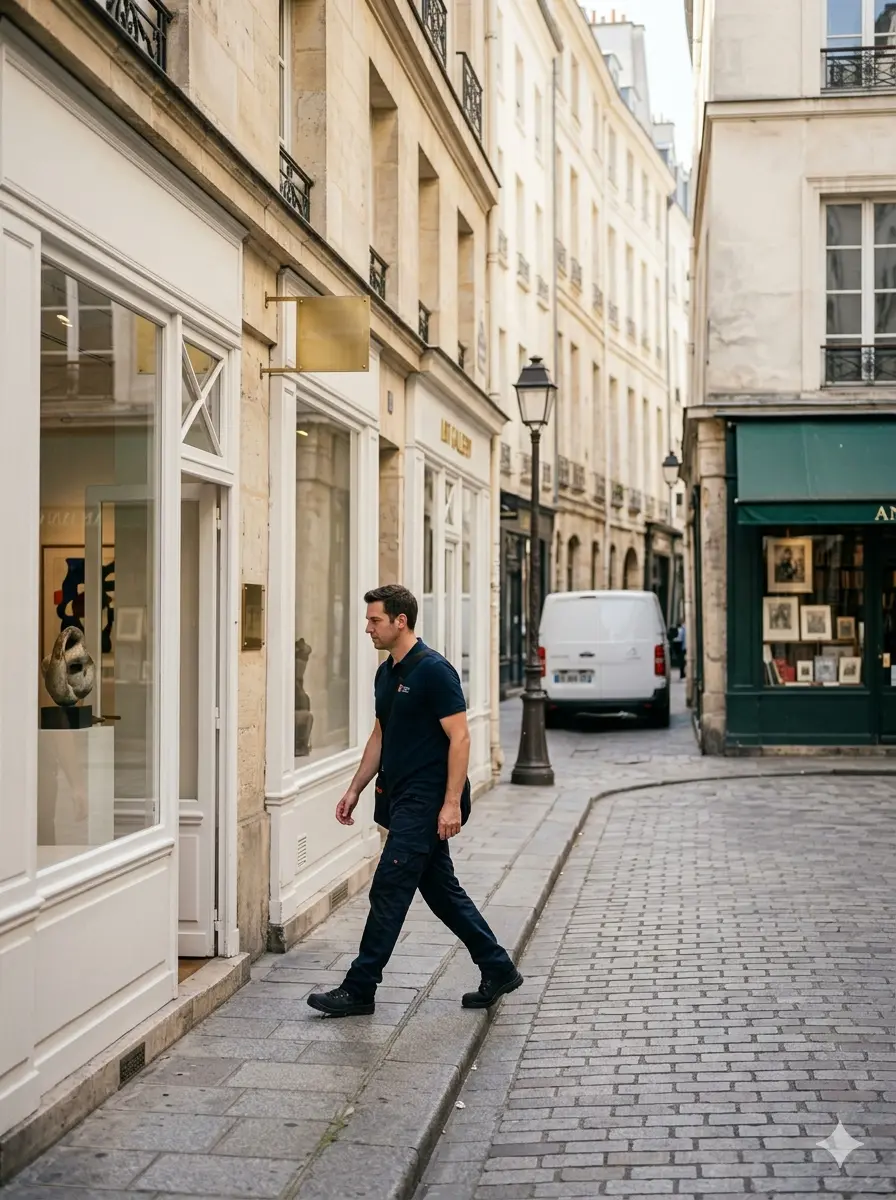Technicien DB Assistance réparant une porte de garage à Paris 6e