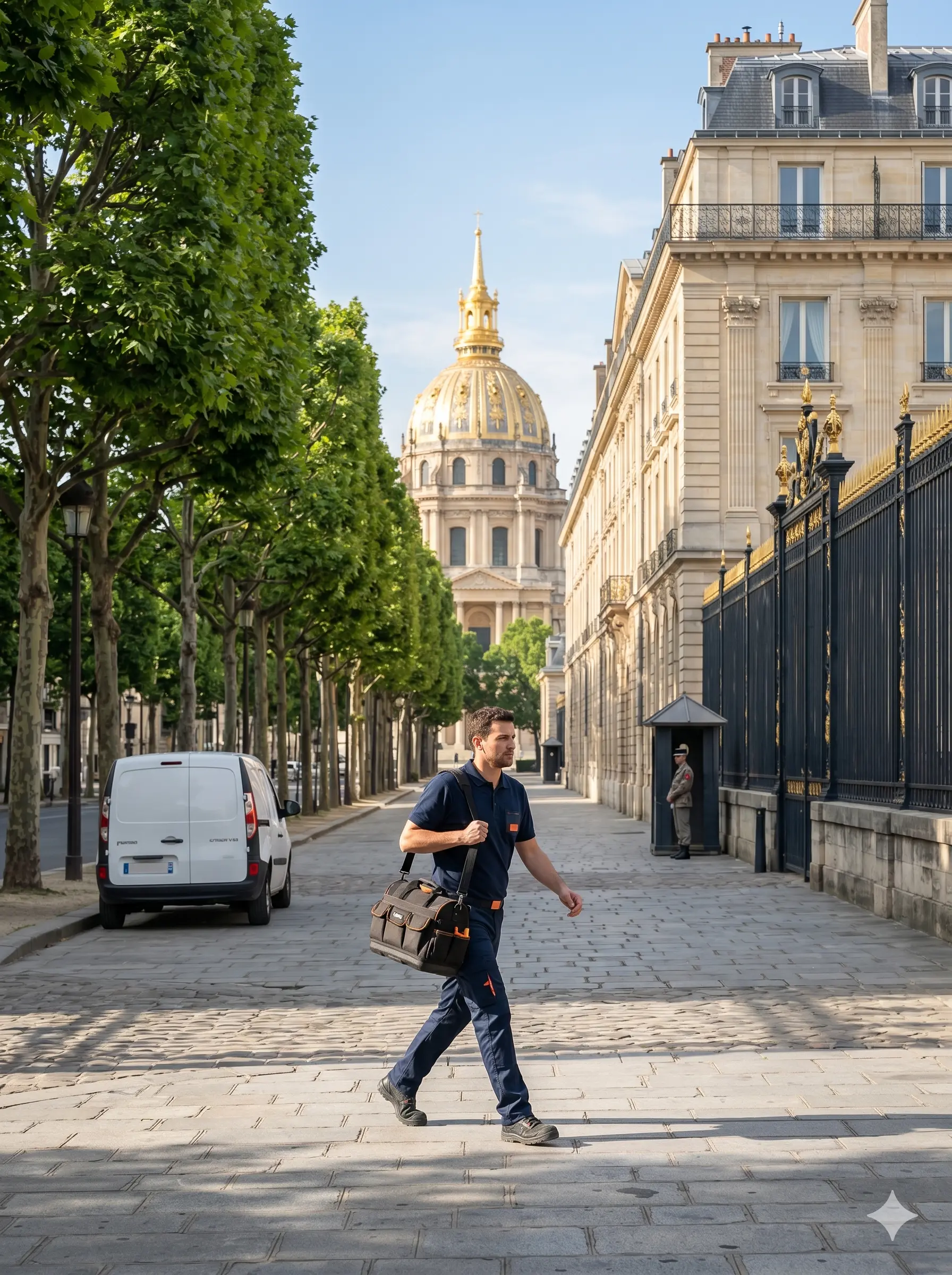 Technicien DB Assistance réparant une porte de garage à Paris 7e