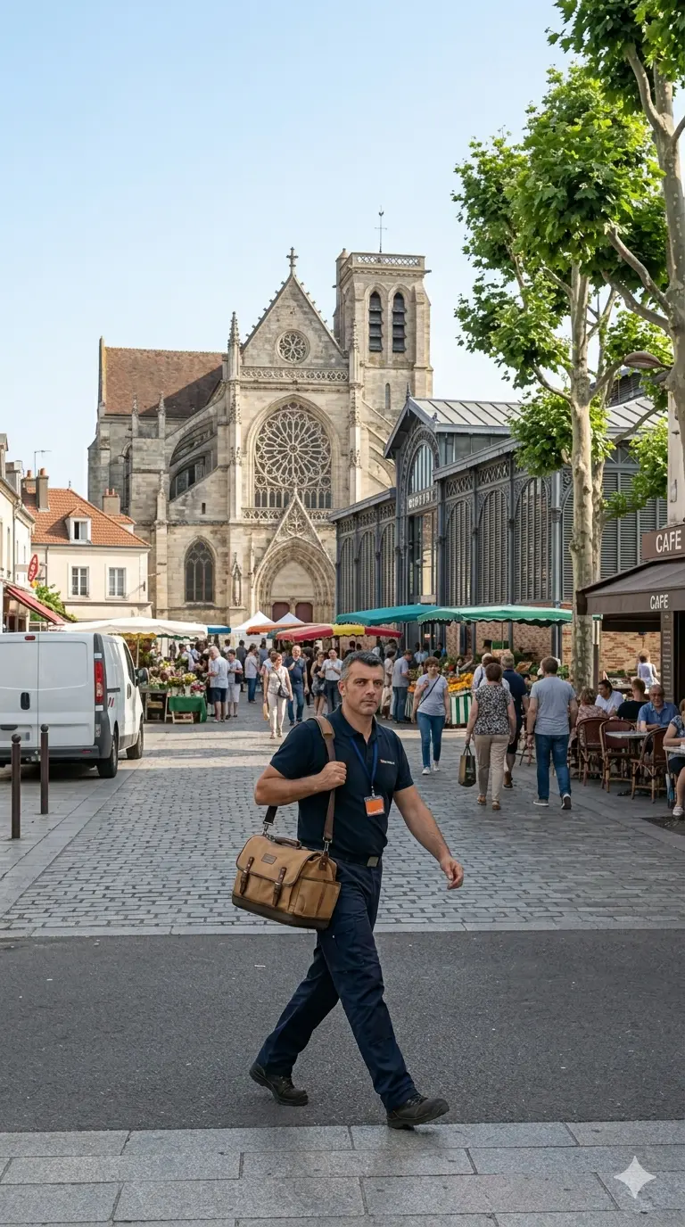 Dépannage porte de garage à Taverny technicien DB Assistance halle Baltard église Notre-Dame gothique