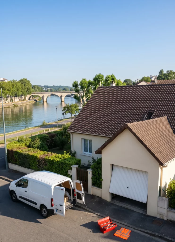 Dépannage porte de garage à Choisy-le-Roi porte basculante bloquée pavillon Gondoles Seine pont