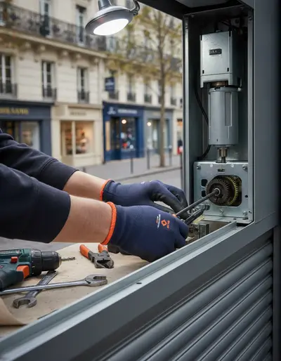 Intervention récente de réparation de rideau métallique à Paris 8e (75008)