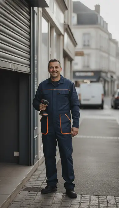 Technicien DB Assistance réparant un rideau métallique à Chatou