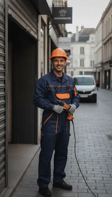 Technicien DB Assistance réparant un rideau métallique à Élancourt