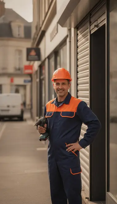 Technicien DB Assistance réparant un rideau métallique aux Mureaux