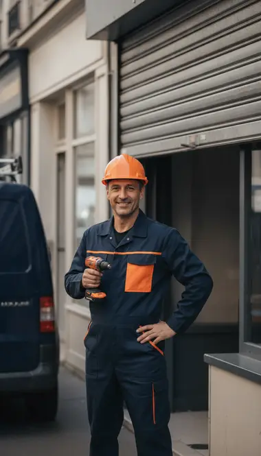 Technicien DB Assistance réparant un rideau métallique à Levallois-Perret