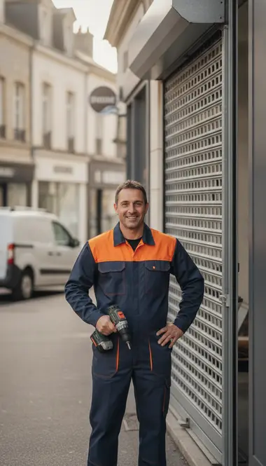 Technicien DB Assistance réparant un rideau métallique à Montigny-le-Bretonneux