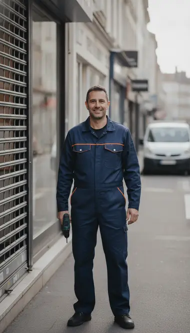 Technicien DB Assistance réparant un rideau métallique à Montrouge