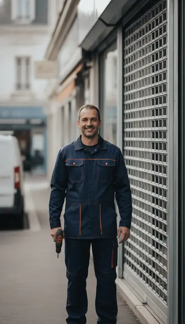 Technicien DB Assistance réparant un rideau métallique à Rueil-Malmaison