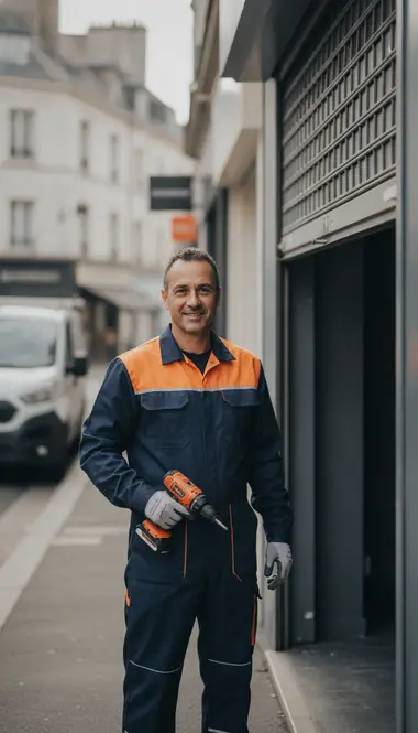 Technicien DB Assistance réparant un rideau métallique à Sceaux