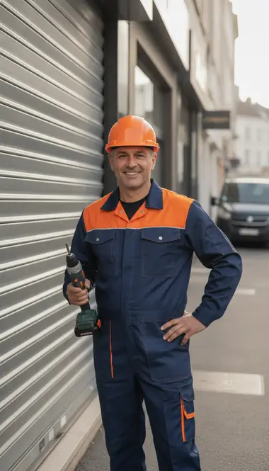 Technicien DB Assistance réparant un rideau métallique à Vélizy-Villacoublay