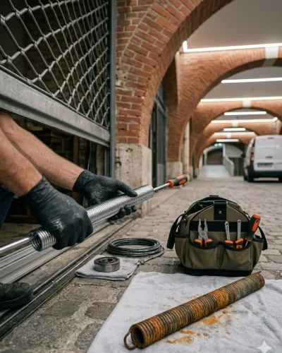 Dépannage porte de garage Paris 12e remplacement ressort oxydé parking souterrain Bercy humidité Seine