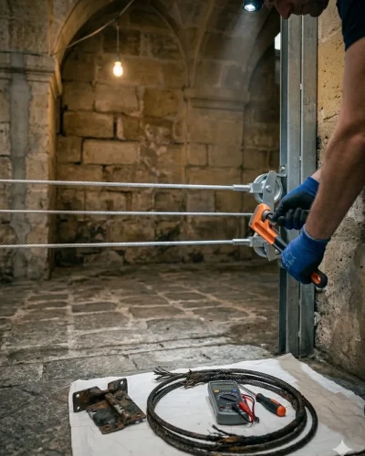 Dépannage porte de garage Paris 5e remplacement câble parking souterrain anciennes carrières Quartier Latin