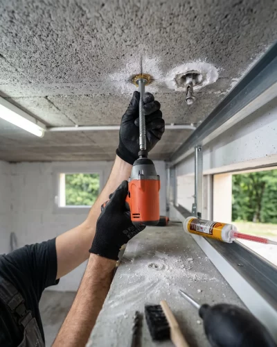 Dépannage porte de garage à Cormeilles-en-Parisis renforcement fixation sol gypseux cheville chimique carrière