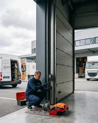 réparation porte de garage à Trappes intervention zone d'activités Pissaloup porte sectionnelle industrielle